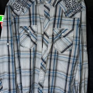 Helix Men's Blue and White Plaid Shirt
